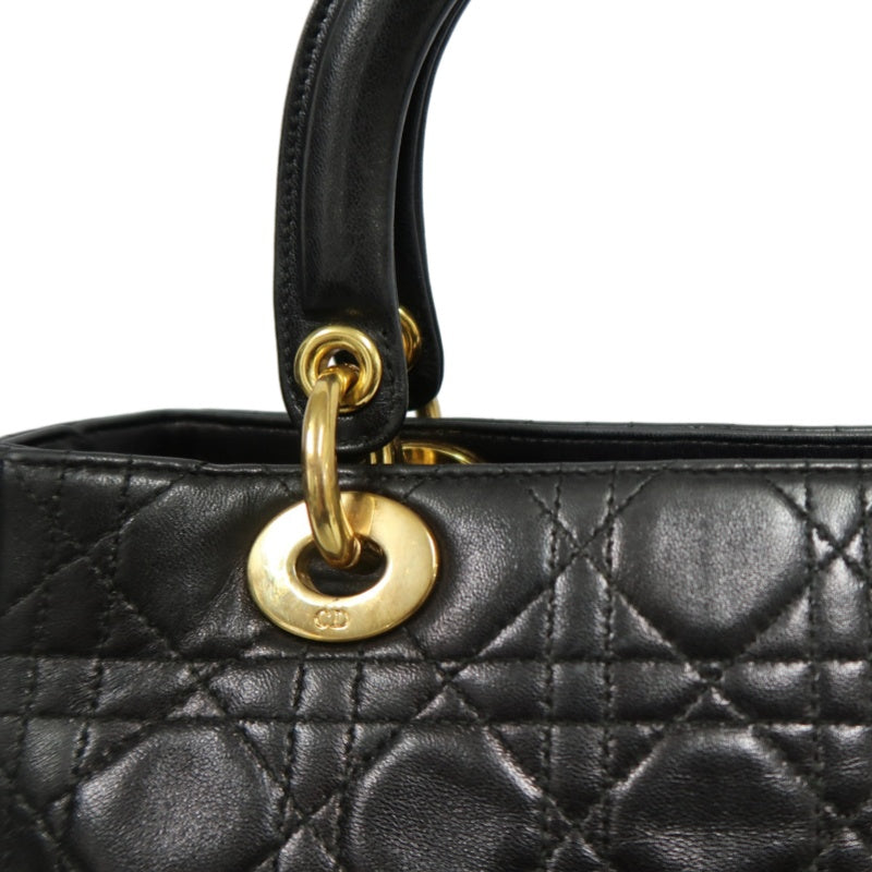 DIOR Lady Dior Medium Cannage Quilted lambskinHandbag  Black  Gold Hardware