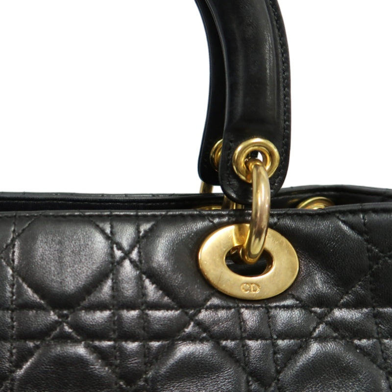 DIOR Lady Dior Medium Cannage Quilted lambskinHandbag  Black  Gold Hardware