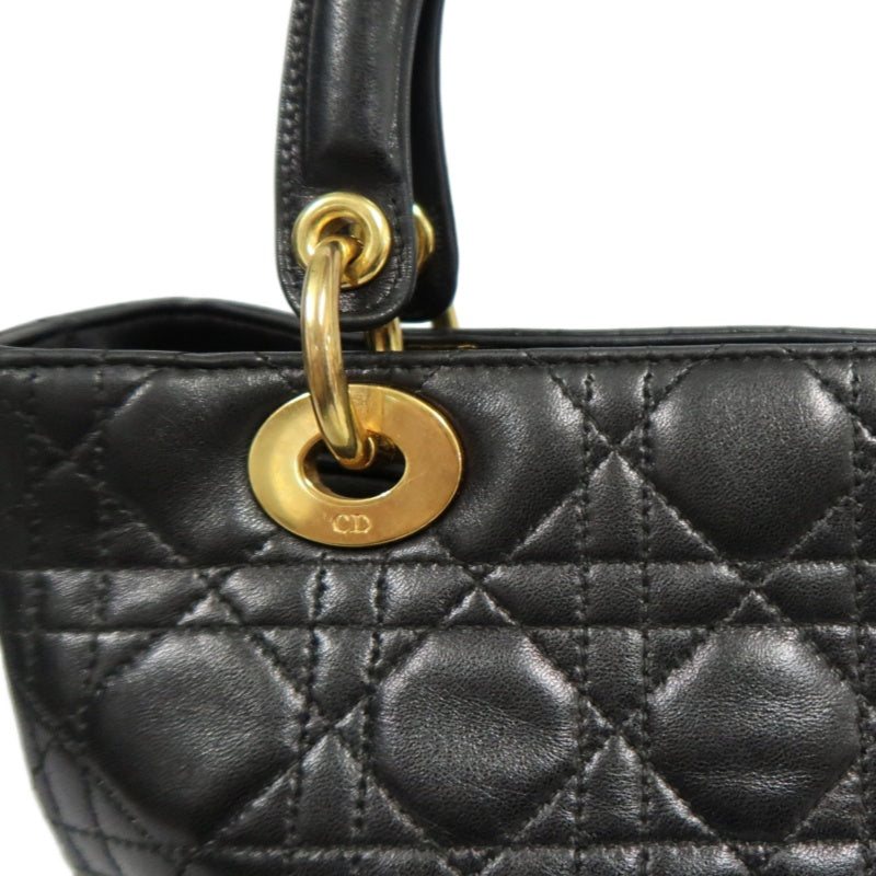 DIOR Lady Dior Medium Cannage Quilted lambskinHandbag  Black  Gold Hardware