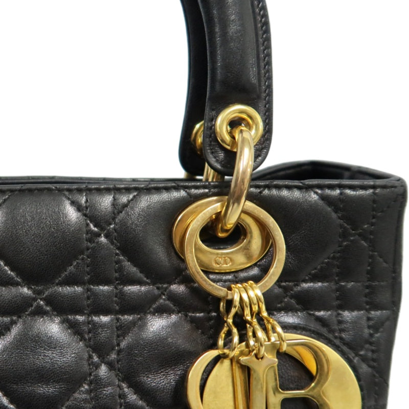 DIOR Lady Dior Medium Cannage Quilted lambskinHandbag  Black  Gold Hardware