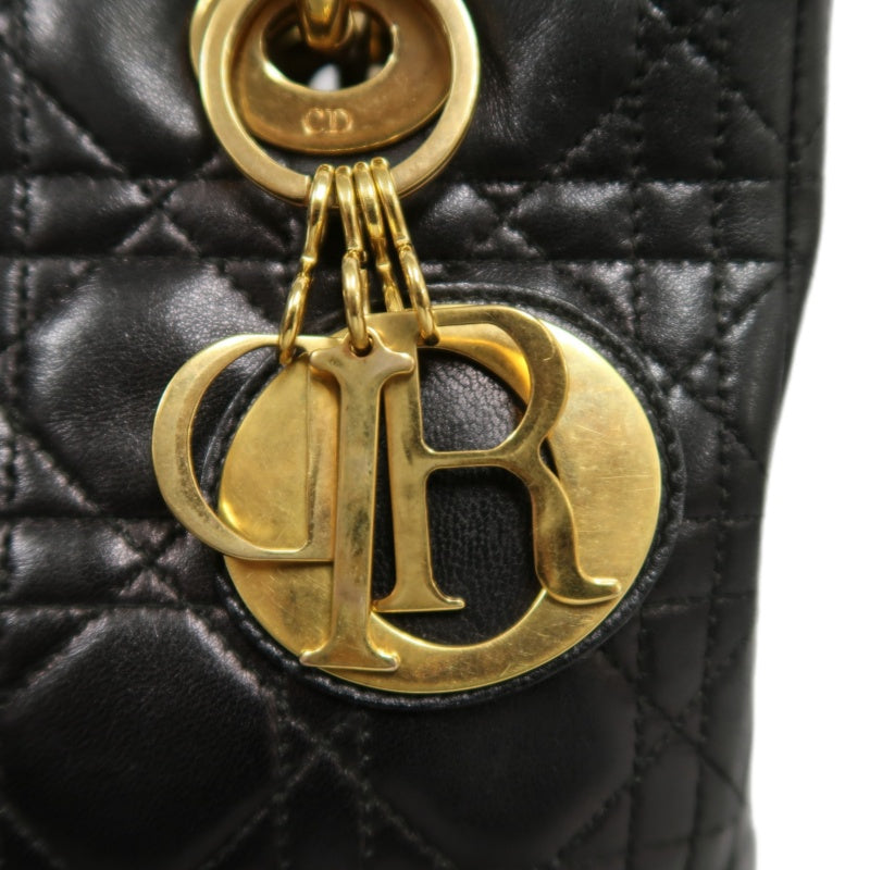 DIOR Lady Dior Medium Cannage Quilted lambskinHandbag  Black  Gold Hardware