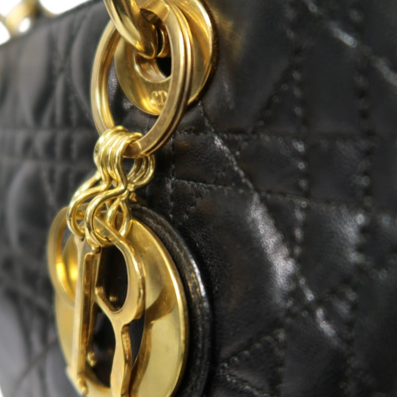DIOR Lady Dior Medium Cannage Quilted lambskinHandbag  Black  Gold Hardware