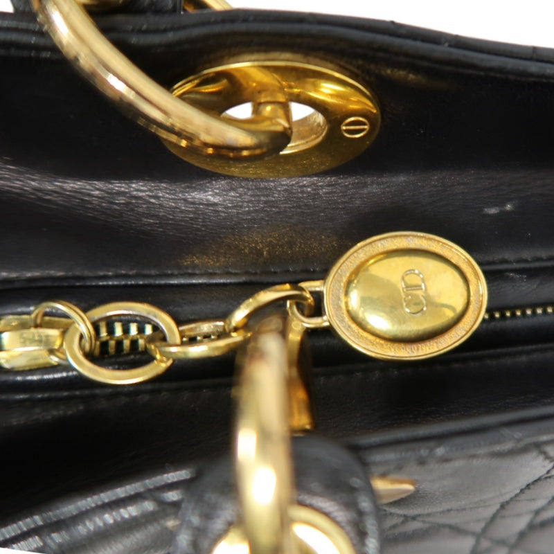 DIOR Lady Dior Medium Cannage Quilted lambskinHandbag  Black  Gold Hardware