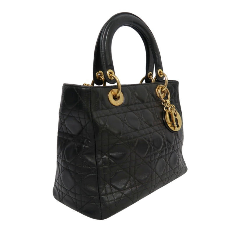 DIOR Lady Dior Medium Cannage Quilted lambskinHandbag  Black  Gold Hardware