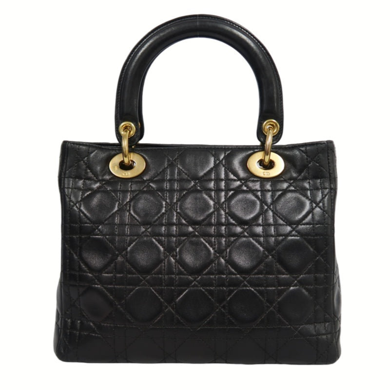 DIOR Lady Dior Medium Cannage Quilted lambskinHandbag  Black  Gold Hardware