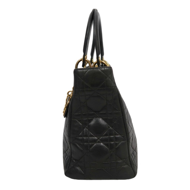 DIOR Lady Dior Medium Cannage Quilted lambskinHandbag  Black  Gold Hardware