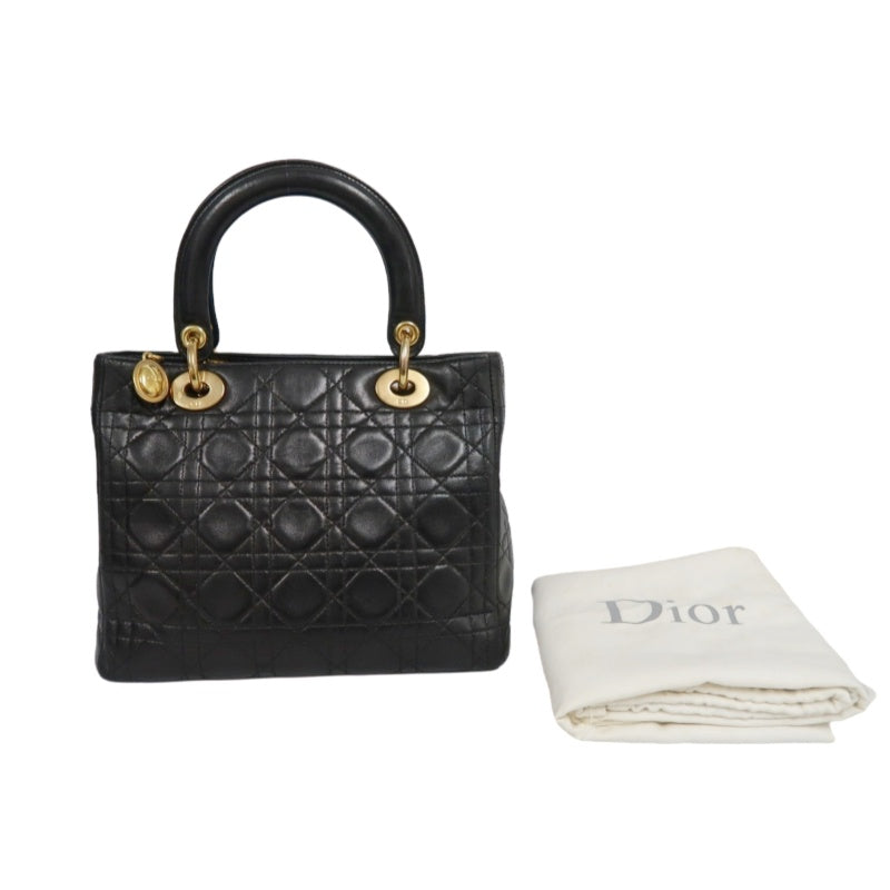 DIOR Lady Dior Medium Cannage Quilted lambskinHandbag  Black  Gold Hardware