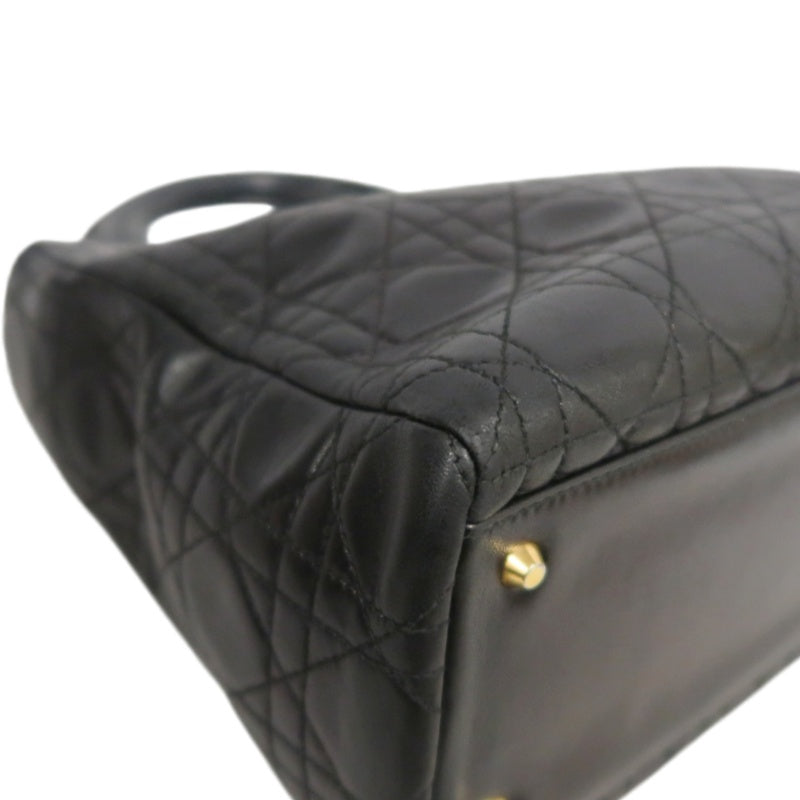 DIOR Lady Dior Medium Cannage Quilted lambskinHandbag  Black  Gold Hardware