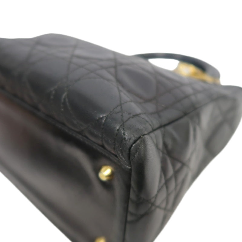 DIOR Lady Dior Medium Cannage Quilted lambskinHandbag  Black  Gold Hardware
