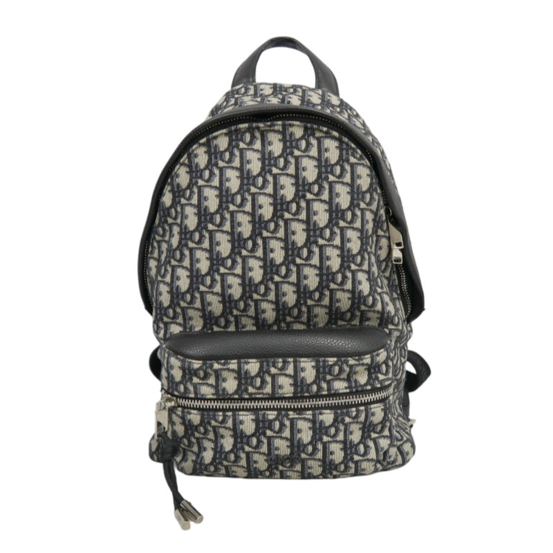 DIOR Oblique Monogram Canvas Backpack Blue BeigeSilver Hardware