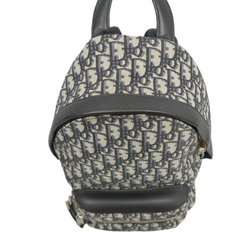 DIOR Oblique Monogram Canvas Backpack Blue BeigeSilver Hardware