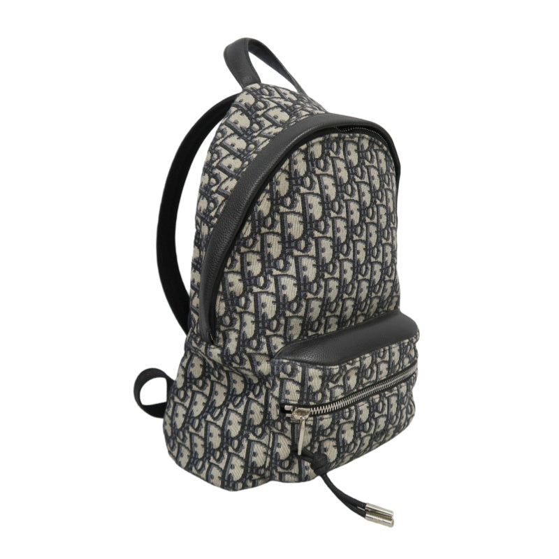 DIOR Oblique Monogram Canvas Backpack Blue BeigeSilver Hardware