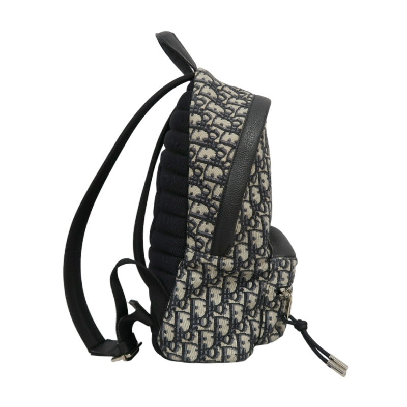 DIOR Oblique Monogram Canvas Backpack Blue BeigeSilver Hardware