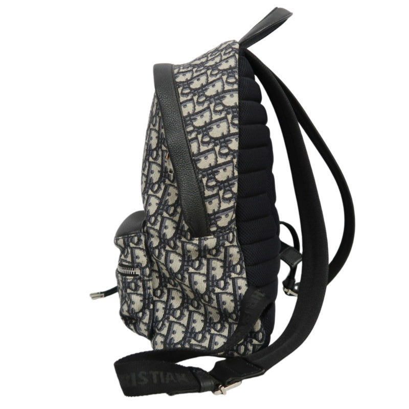 DIOR Oblique Monogram Canvas Backpack Blue BeigeSilver Hardware