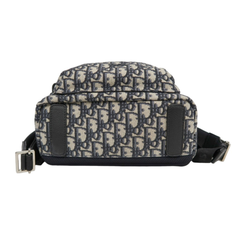 DIOR Oblique Monogram Canvas Backpack Blue BeigeSilver Hardware