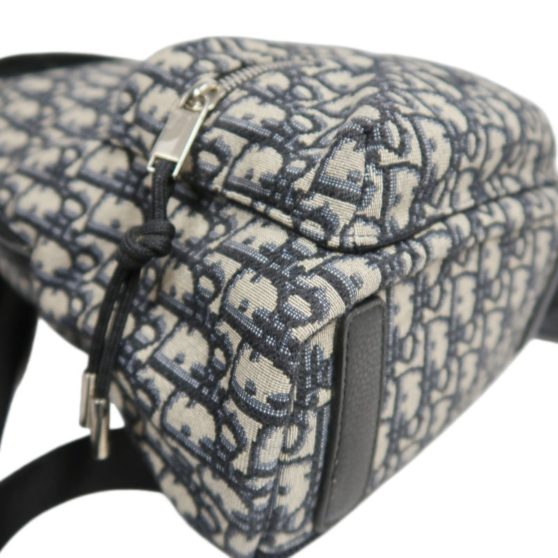 DIOR Oblique Monogram Canvas Backpack Blue BeigeSilver Hardware
