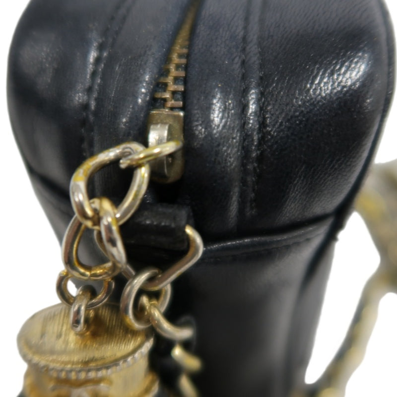 CHANEL Vintage Deca Coco Big CC Logo Fringe lambskin Chain Shoulder Bag Black Gold Hardware