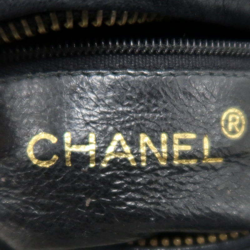 CHANEL Vintage Deca Coco Big CC Logo Fringe lambskin Chain Shoulder Bag Black Gold Hardware