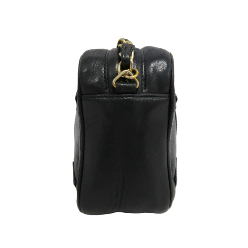 CHANEL Vintage Deca Coco Big CC Logo Fringe lambskin Chain Shoulder Bag Black Gold Hardware