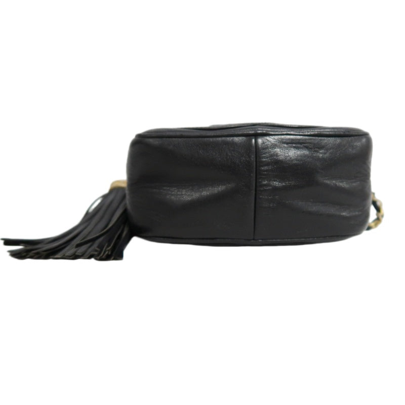 CHANEL Vintage Deca Coco Big CC Logo Fringe lambskin Chain Shoulder Bag Black Gold Hardware