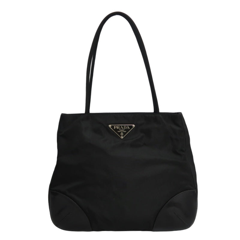 PRADA Nylon Tote Bag Black Silver Hardware