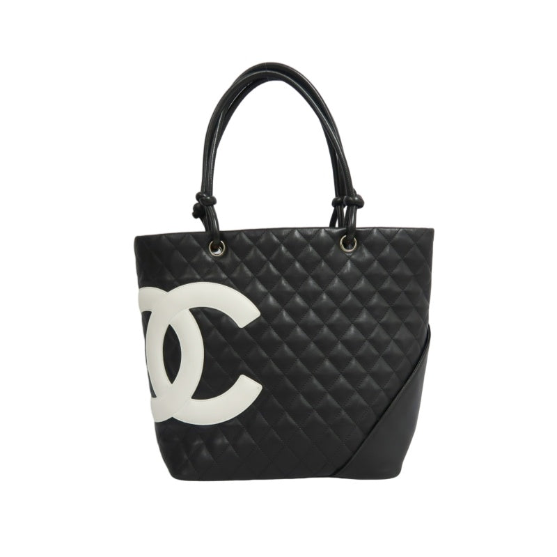 CHANEL Cambon Line Jumbo Quilted 　lambLeather Tote Bag　 Large CC Logo 　Black　Silver Hardware