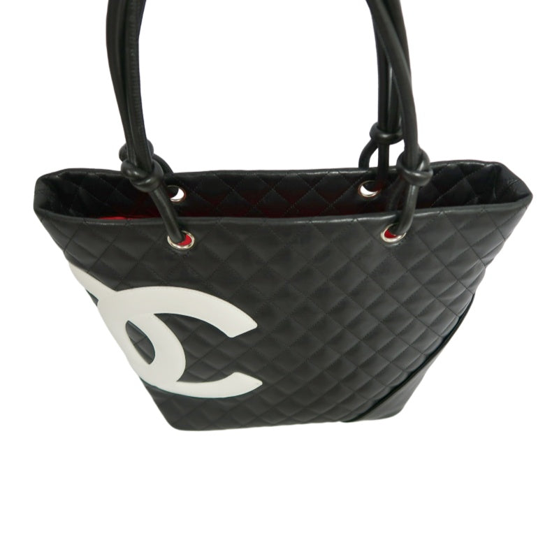 CHANEL Cambon Line Jumbo Quilted 　lambLeather Tote Bag　 Large CC Logo 　Black　Silver Hardware