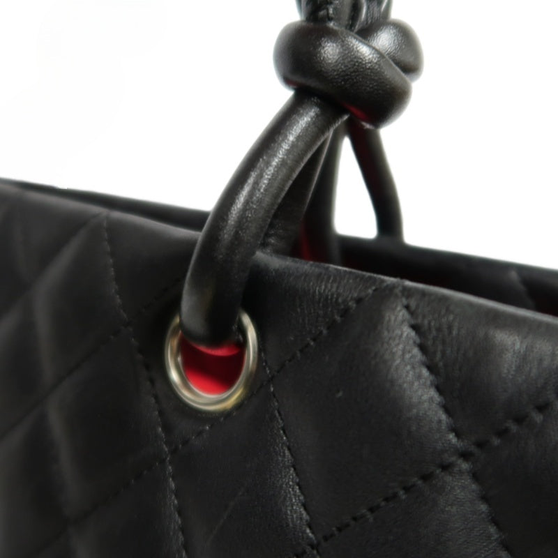 CHANEL Cambon Line Jumbo Quilted 　lambLeather Tote Bag　 Large CC Logo 　Black　Silver Hardware