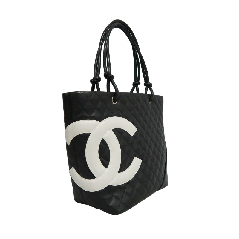 CHANEL Cambon Line Jumbo Quilted 　lambLeather Tote Bag　 Large CC Logo 　Black　Silver Hardware