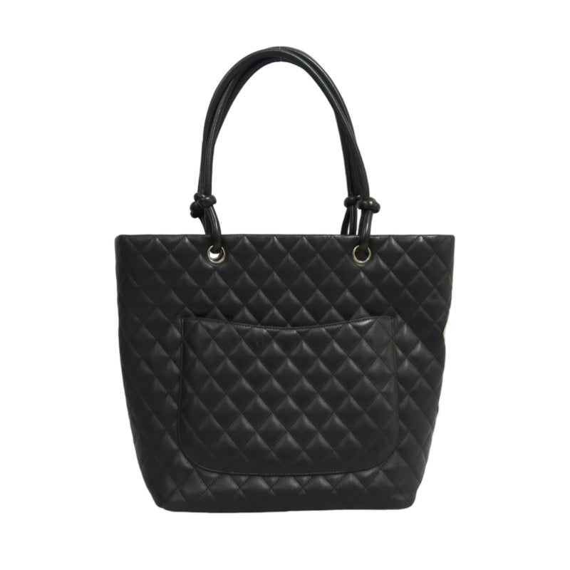 CHANEL Cambon Line Jumbo Quilted 　lambLeather Tote Bag　 Large CC Logo 　Black　Silver Hardware