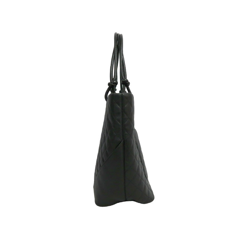 CHANEL Cambon Line Jumbo Quilted 　lambLeather Tote Bag　 Large CC Logo 　Black　Silver Hardware