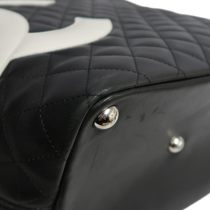 CHANEL Cambon Line Jumbo Quilted 　lambLeather Tote Bag　 Large CC Logo 　Black　Silver Hardware