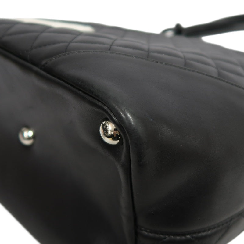 CHANEL Cambon Line Jumbo Quilted 　lambLeather Tote Bag　 Large CC Logo 　Black　Silver Hardware