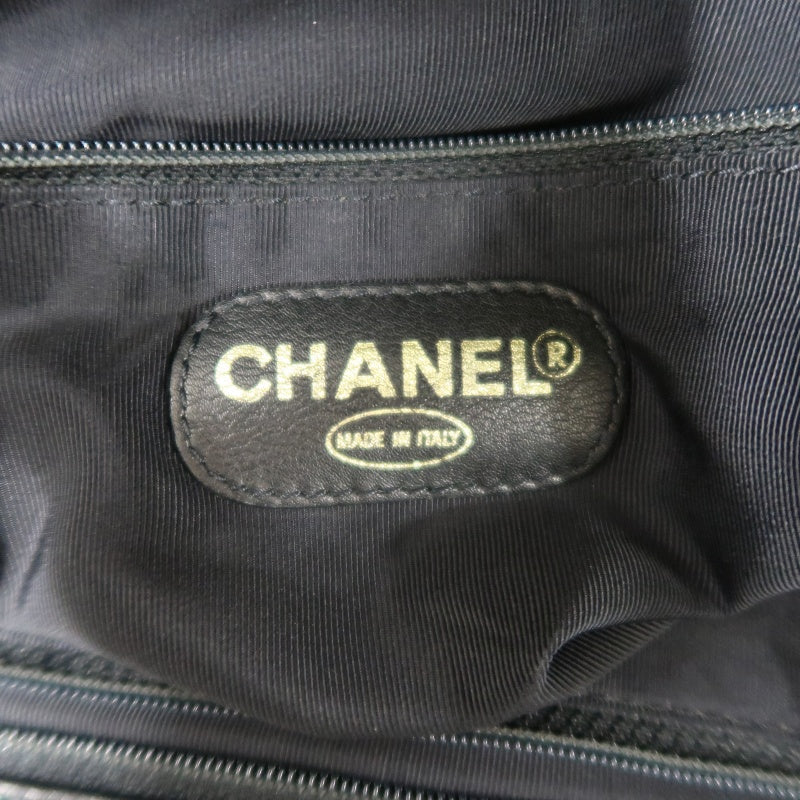 CHANEL Embossed CC Coco Logo Leather Tote Bag Black Silver Hardware