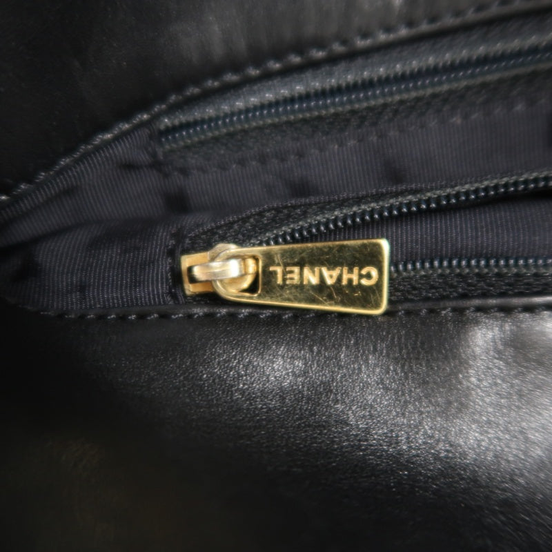 CHANEL Embossed CC Coco Logo Leather Tote Bag Black Silver Hardware