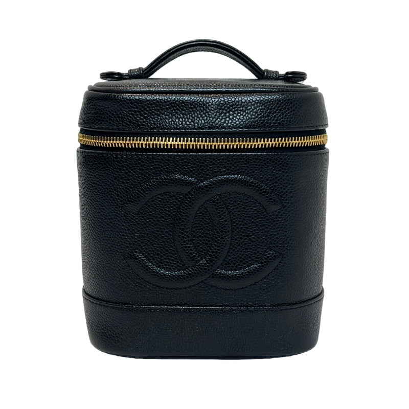 CHANEL Embossed CC Coco Logo Caviar Leather Vanity Bag 　Black 　Gold Hardware