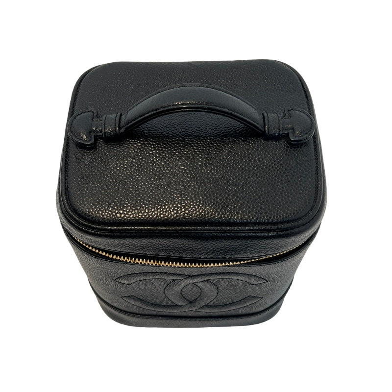 CHANEL Embossed CC Coco Logo Caviar Leather Vanity Bag 　Black 　Gold Hardware