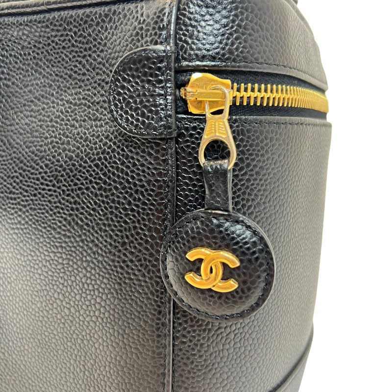 CHANEL Embossed CC Coco Logo Caviar Leather Vanity Bag 　Black 　Gold Hardware