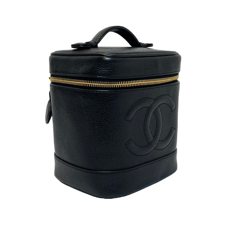 CHANEL Embossed CC Coco Logo Caviar Leather Vanity Bag 　Black 　Gold Hardware