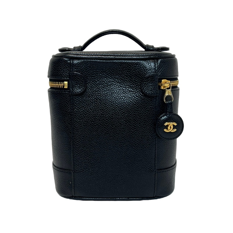 CHANEL Embossed CC Coco Logo Caviar Leather Vanity Bag 　Black 　Gold Hardware