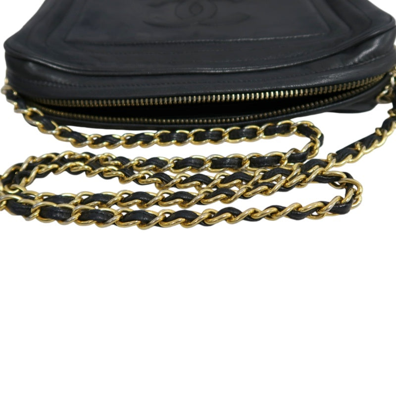CHANEL Embossed CC Coco Logo Fringe Chain lambskin Shoulder Bag Black Gold Hardware