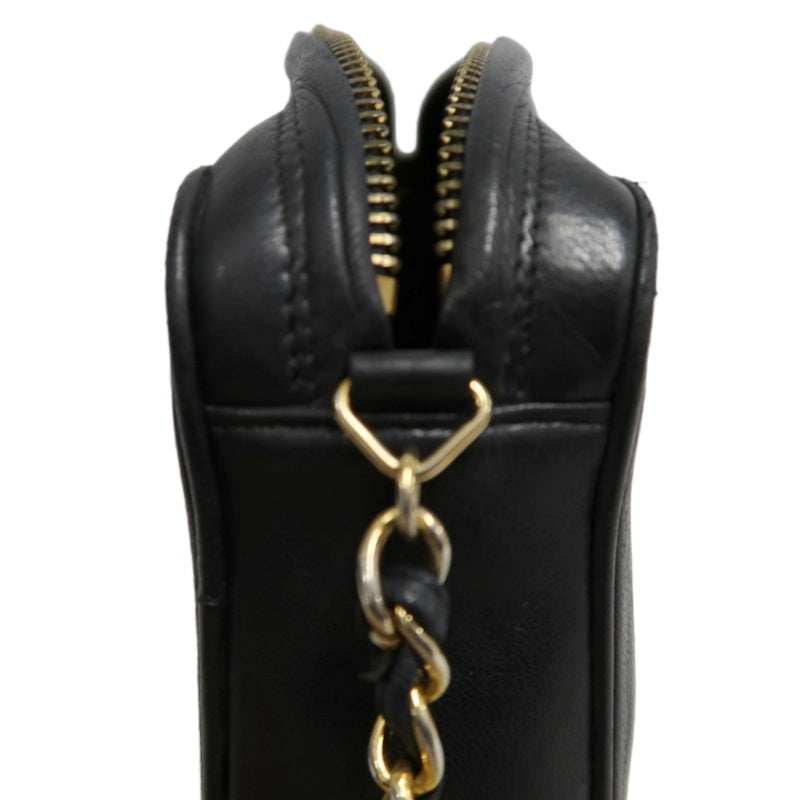CHANEL Embossed CC Coco Logo Fringe Chain lambskin Shoulder Bag Black Gold Hardware