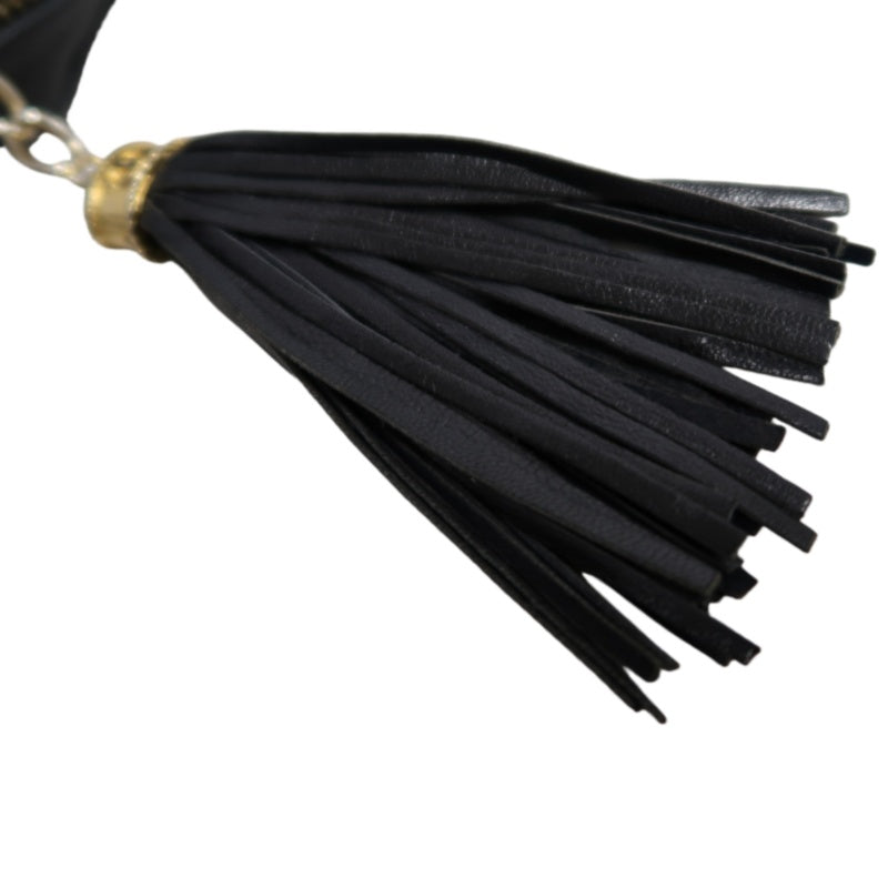 CHANEL Embossed CC Coco Logo Fringe Chain lambskin Shoulder Bag Black Gold Hardware