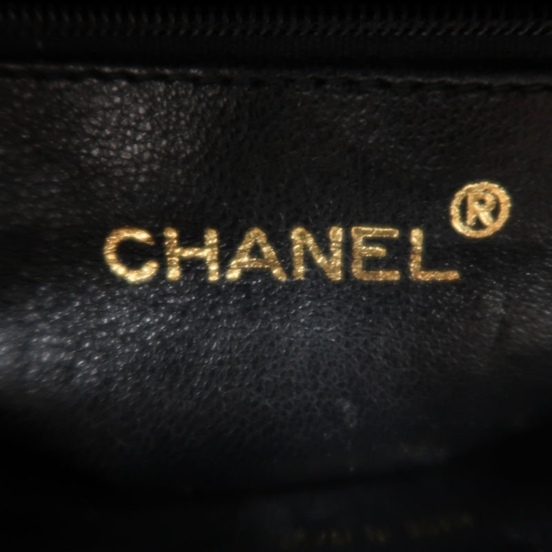 CHANEL Embossed CC Coco Logo Fringe Chain lambskin Shoulder Bag Black Gold Hardware