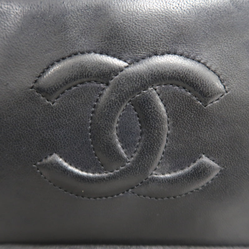 CHANEL Embossed CC Coco Logo Fringe Chain lambskin Shoulder Bag Black Gold Hardware
