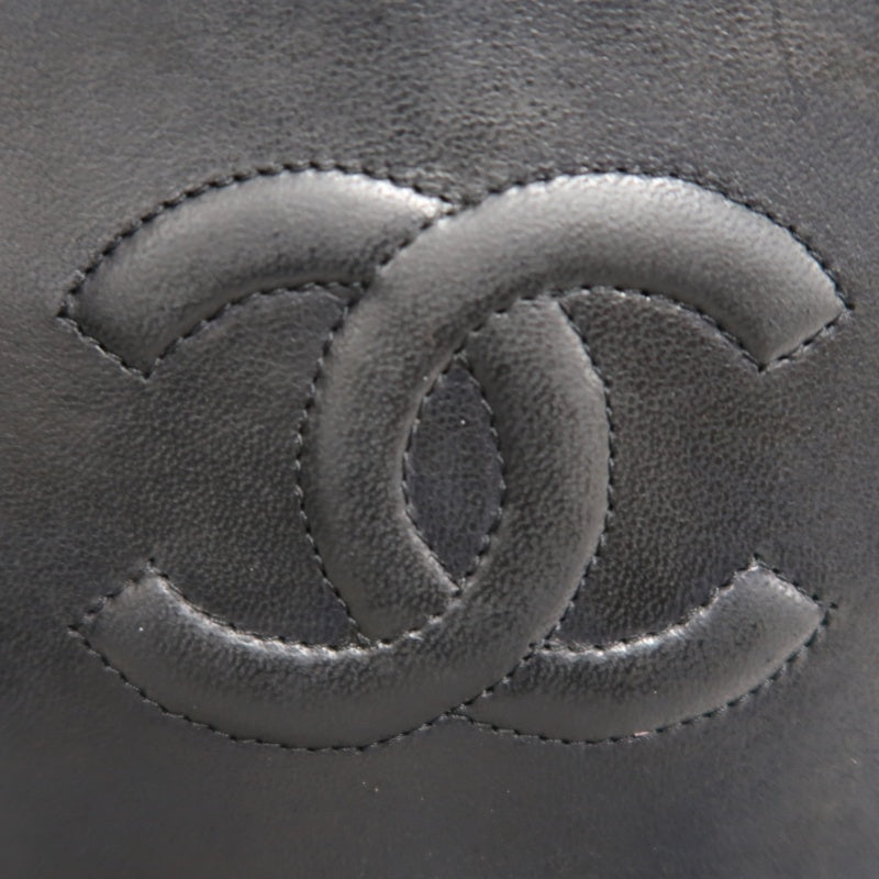 CHANEL Embossed CC Coco Logo Fringe Chain lambskin Shoulder Bag Black Gold Hardware