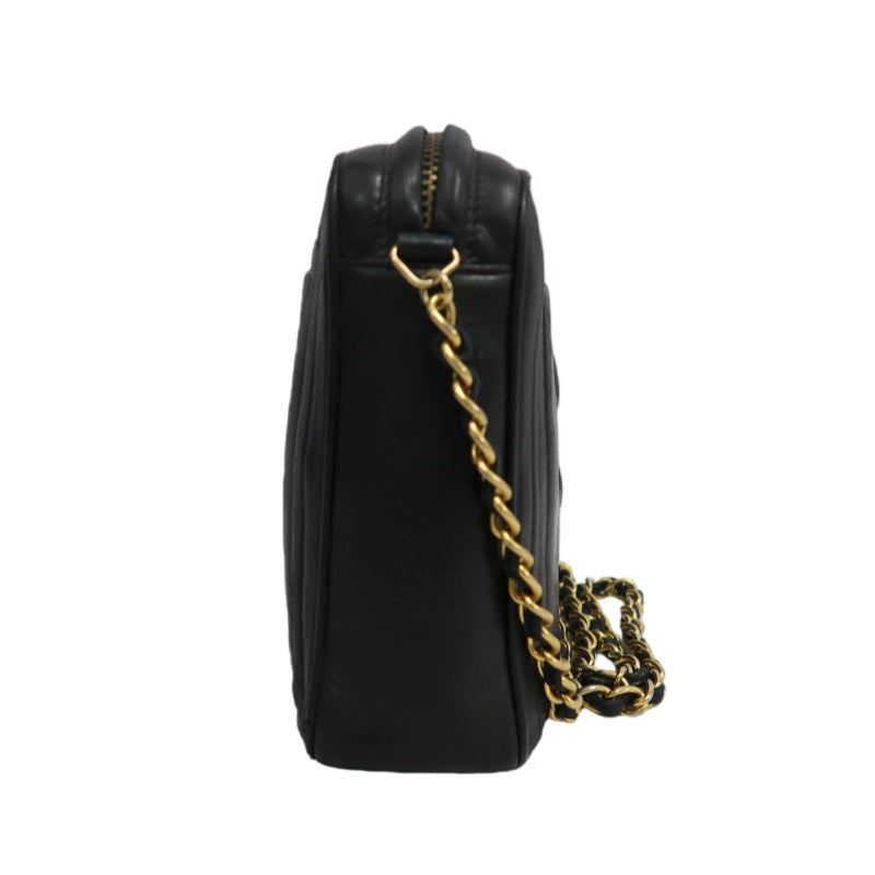 CHANEL Embossed CC Coco Logo Fringe Chain lambskin Shoulder Bag Black Gold Hardware
