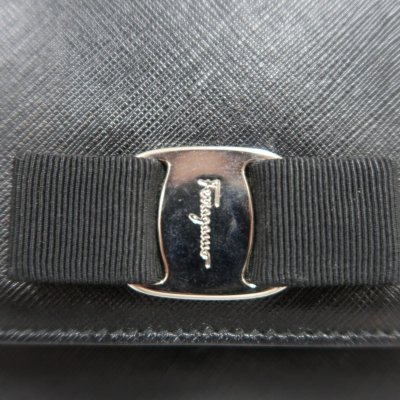 FERRAGAMO Vara Bow Chain  Shoulder Bag Black Silver Hardware