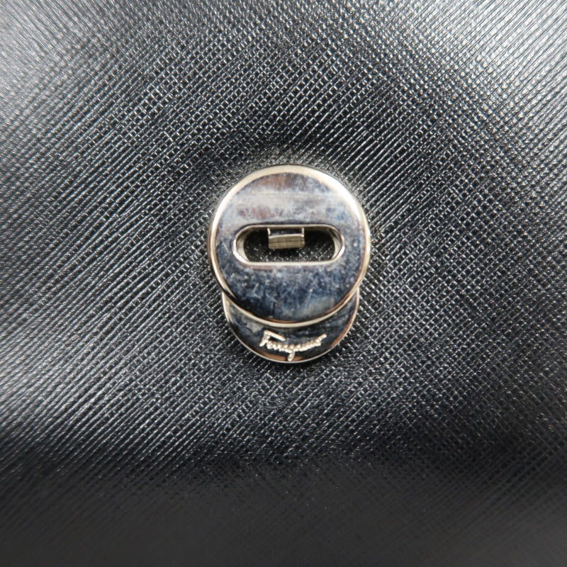 FERRAGAMO Vara Bow Chain  Shoulder Bag Black Silver Hardware