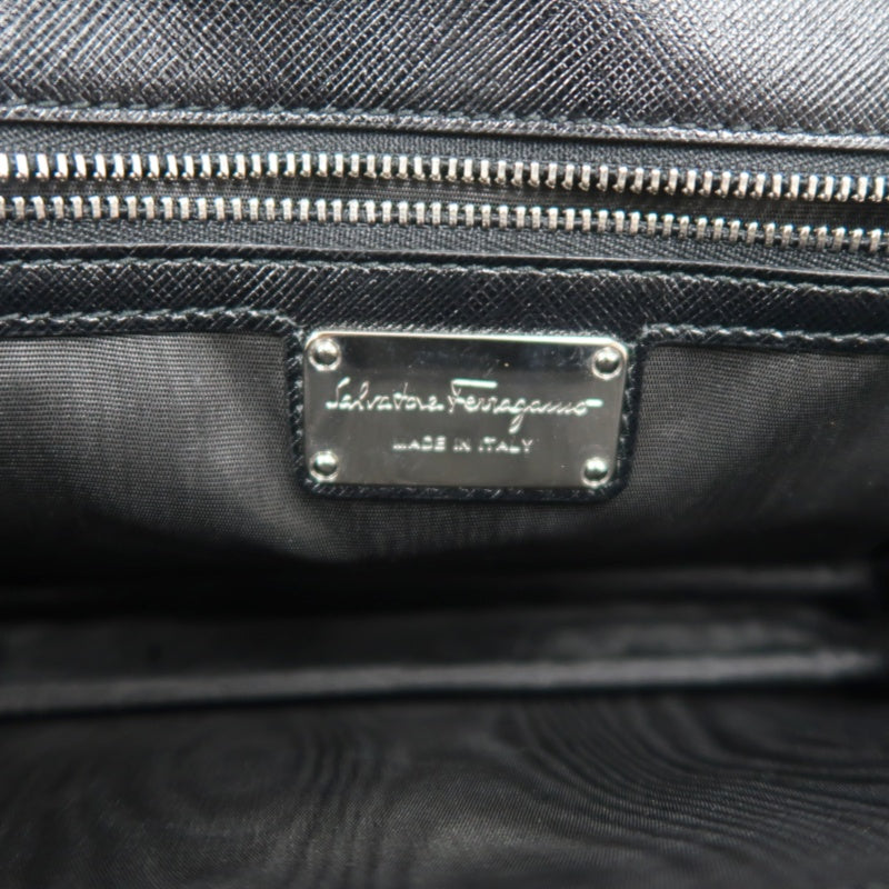 FERRAGAMO Vara Bow Chain  Shoulder Bag Black Silver Hardware